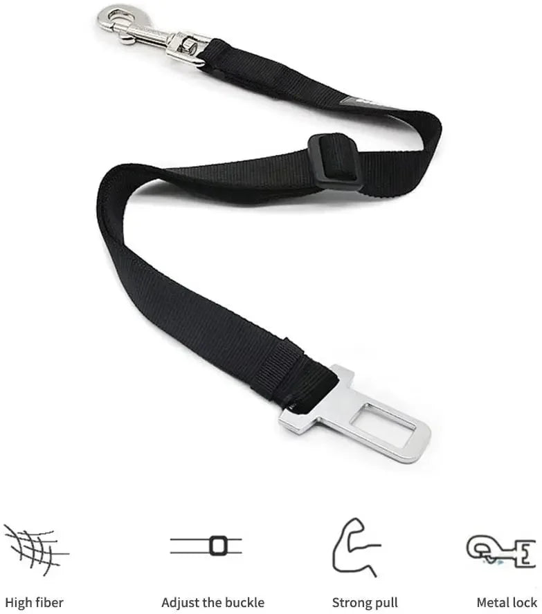 Adjustable Pet Car Seat Belt – Dog & Cat Vehicle Safety Harness with Secure Clip