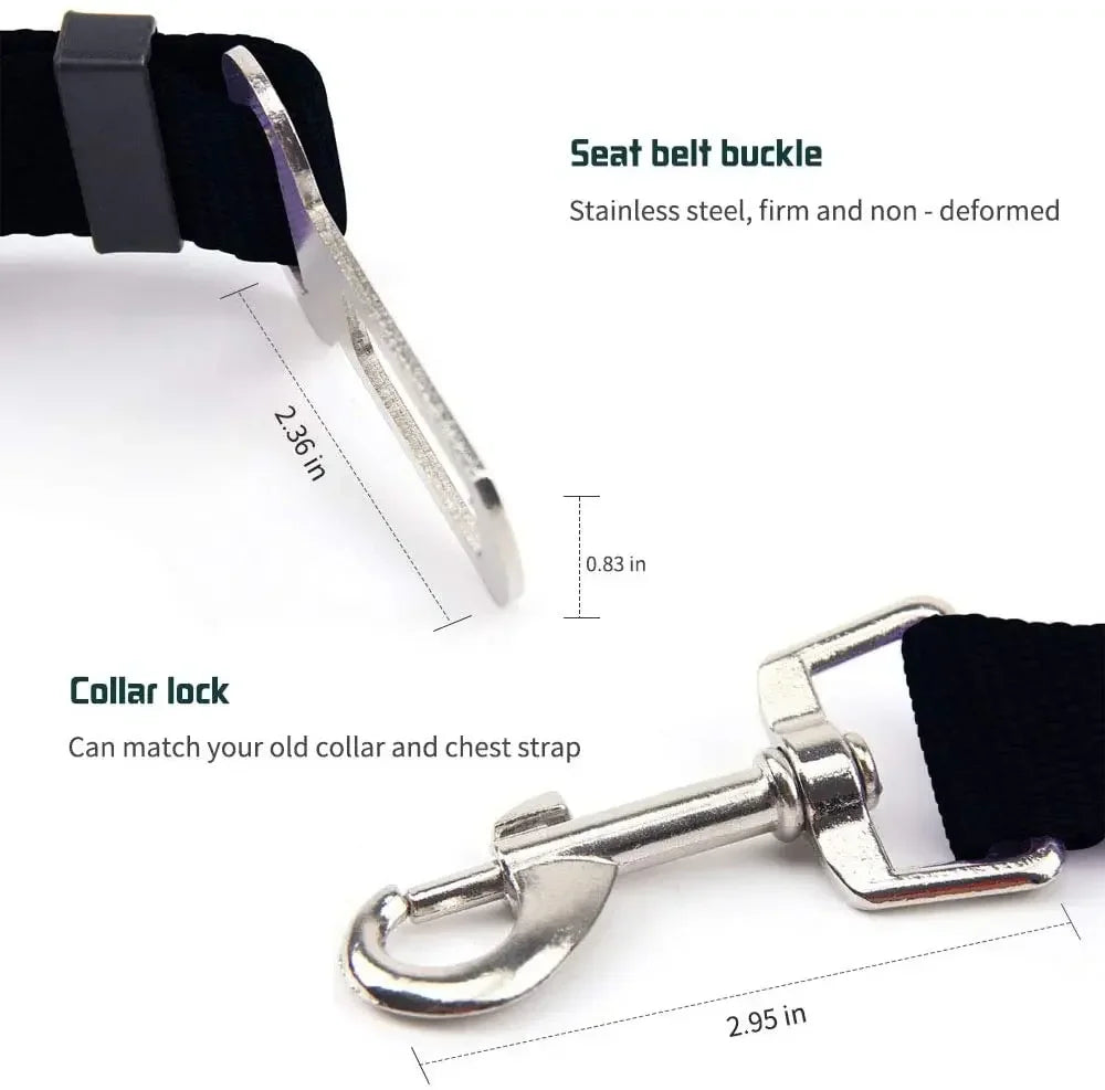 Adjustable Pet Car Seat Belt – Dog & Cat Vehicle Safety Harness with Secure Clip